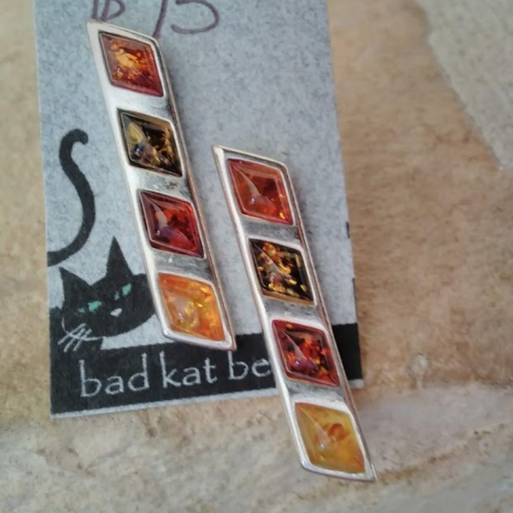 4 Stone Amber Color Post Earring